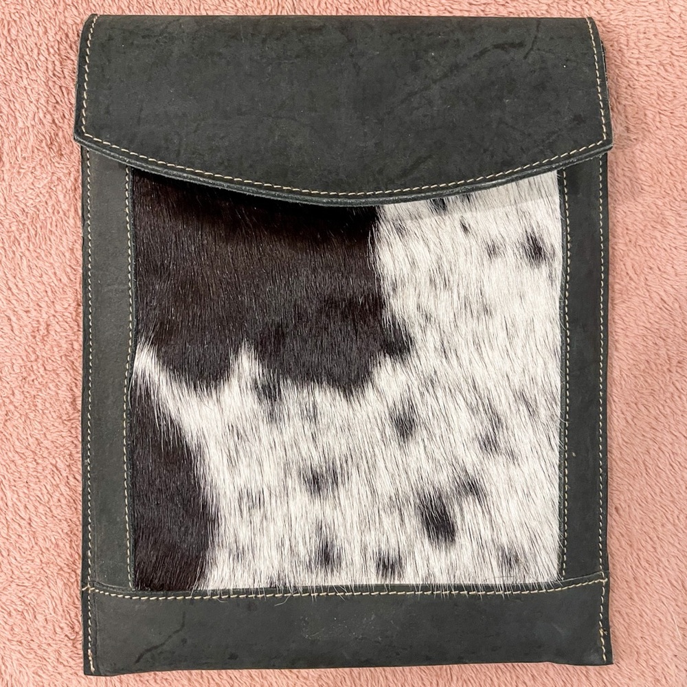 Green Leather & Faux Fur Clutch | Cow Print | Genuine Leather